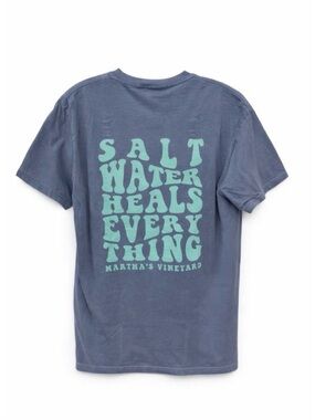 The Green Room Salt Water Heals Everything Graphic Tee Blue Large NWT